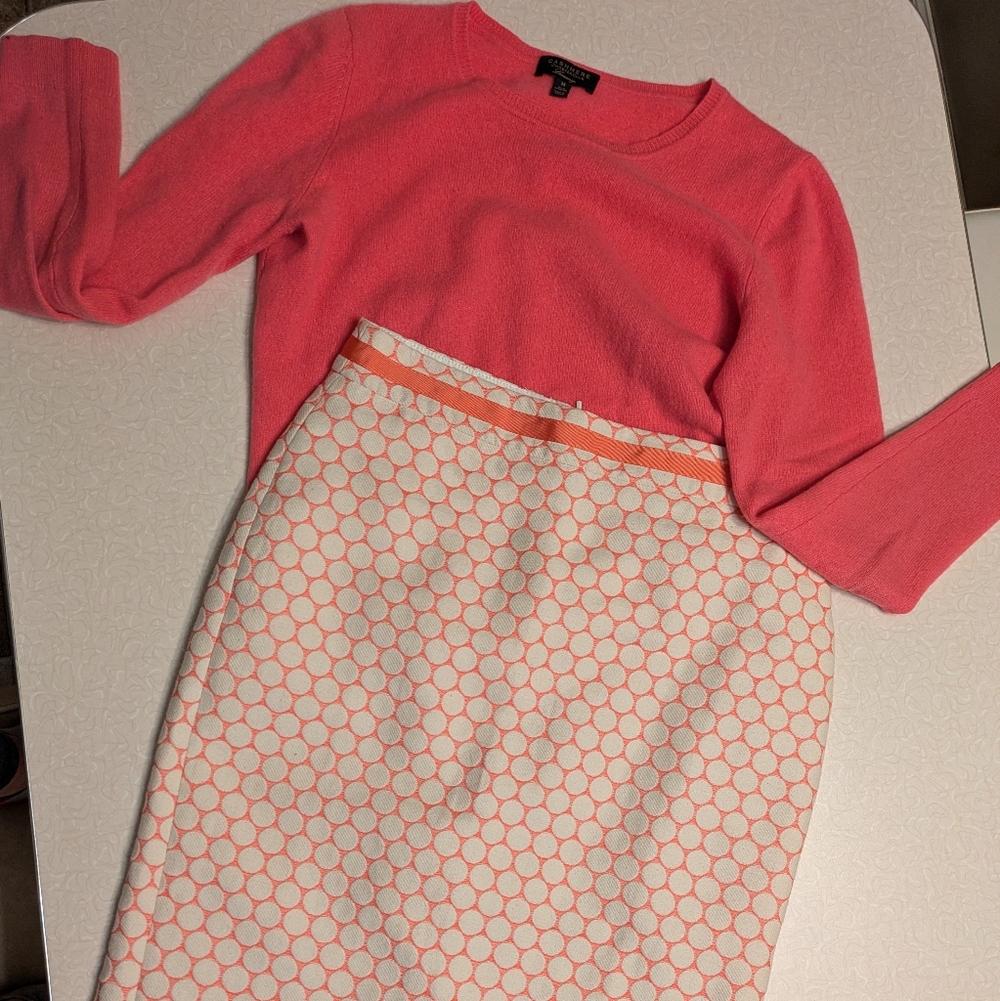 Boden Pencil Skirt, Geometric Print Pink and Cream Polka Dot, Size 6